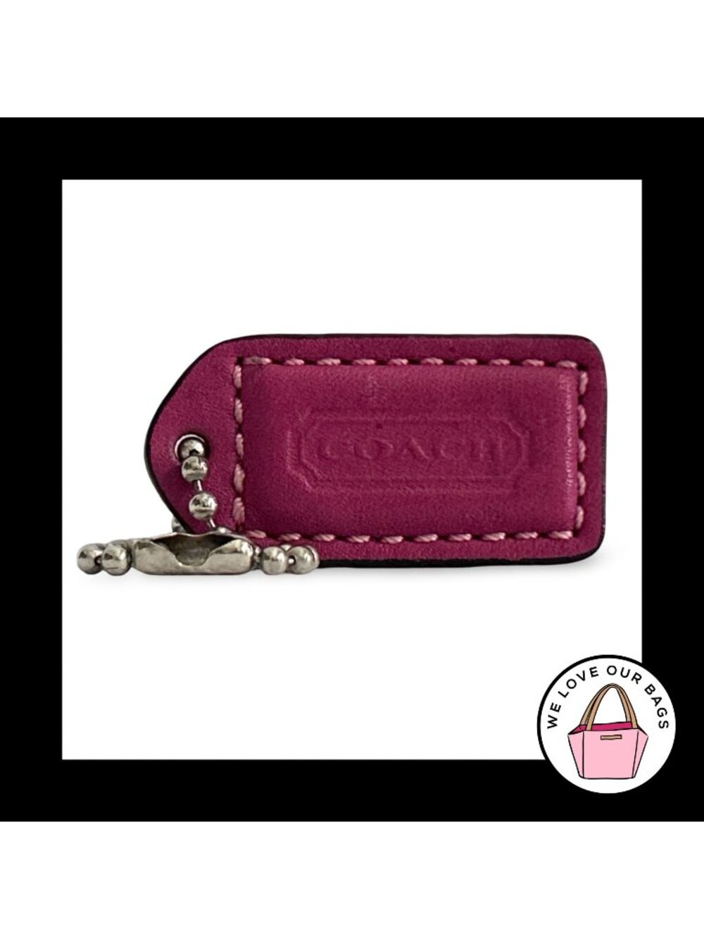 COACH Y2K VINTAGE Hang Tag 1.5" Pink Leather Bag Charm Keychain Fob Nickel Small